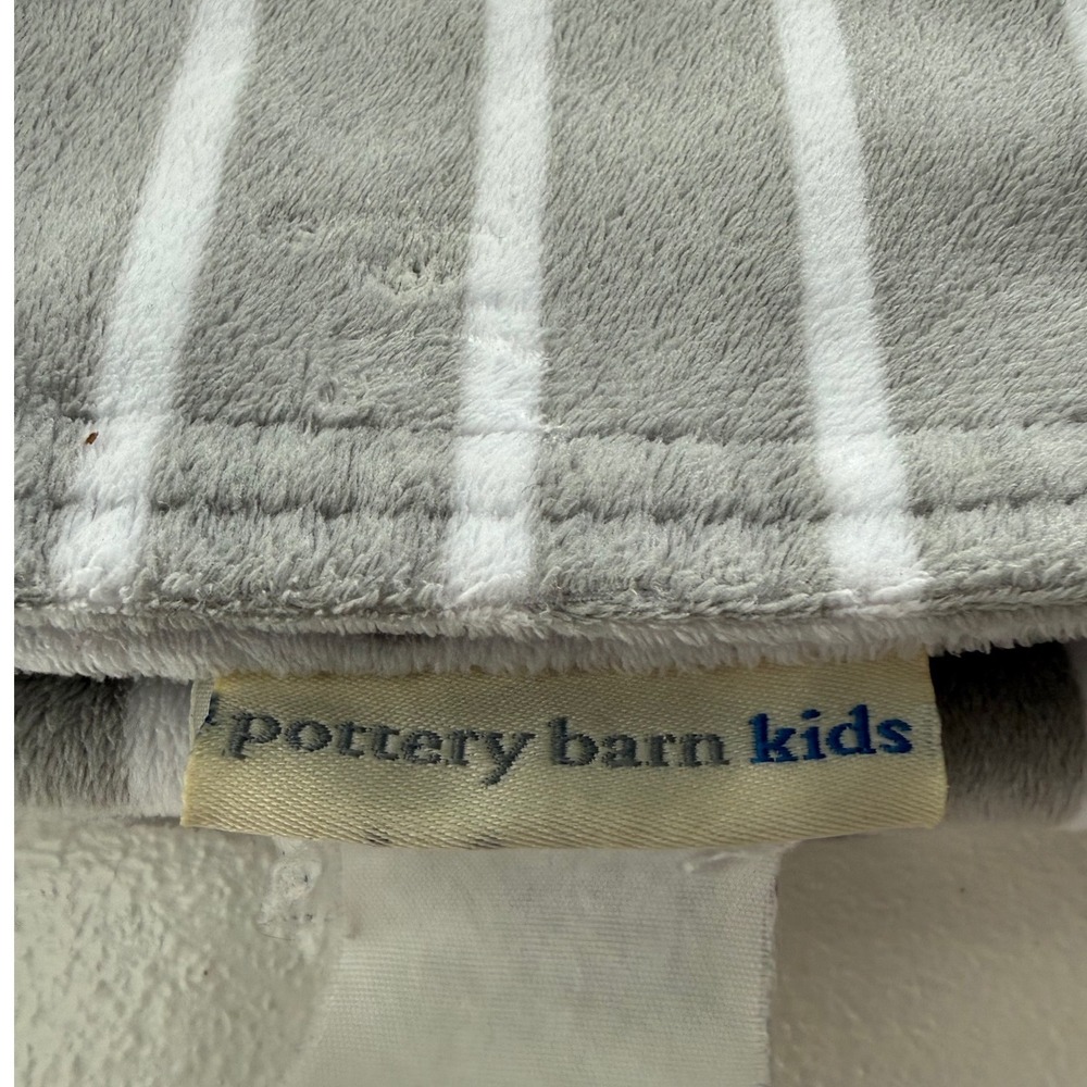 Pottery Barn Kids Reversible Plush Baby Blanket White/Gray Dots Stripes 30x38